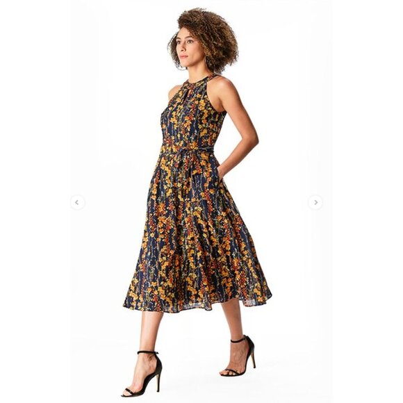 Eshakti WAYWARD FANCIES STYLE # cl0076797 Halter Neck Floral Print Georgette Dre - Picture 2 of 10